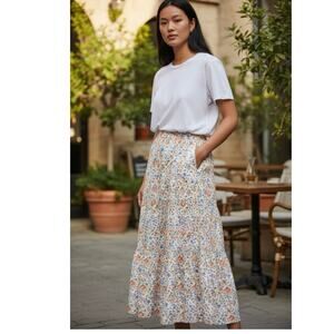 Anrabess Women's Tiered Maxi Skirt Size XL Multicolor Floral NWT